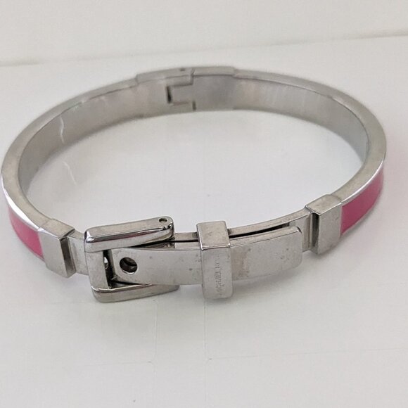 MICHAEL KORS Pink Enamel Silver Tone Buckle Bangle Bracelet - Picture 1 of 6